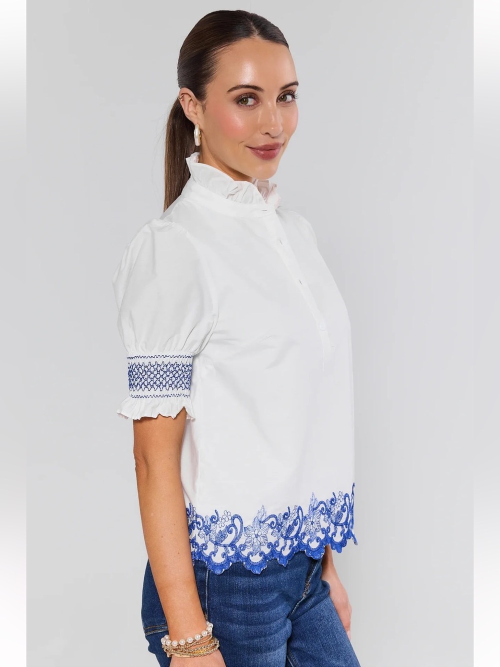 Avara | Stella White Embroidered Trim Top - Large - Picture 4 of 8